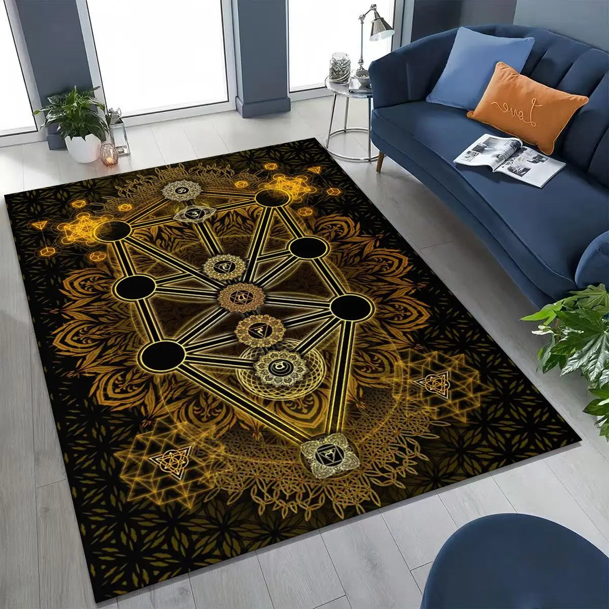 Bohemia Yoga chakra Mandala Spirit Meditation Rug for Bedroom Living Room Sofa Home Doormat Decor,Large Kids Non-slip Floor Mat