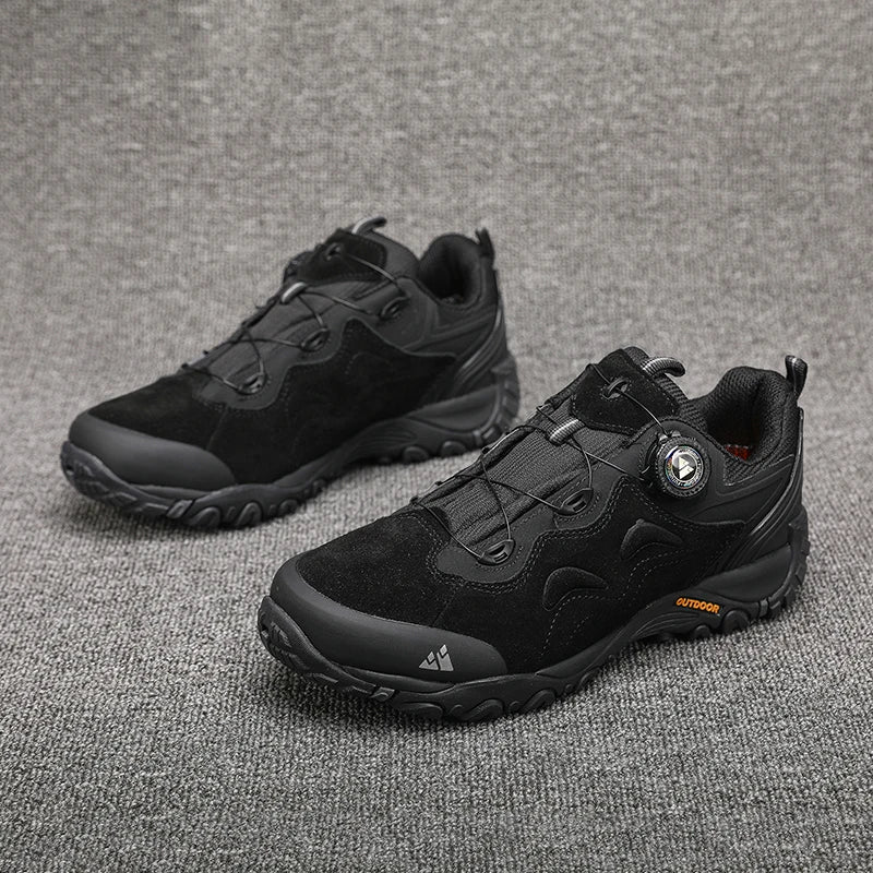 HIKEUP-Leather Shoes for Men, Outdoor Hiking Shoes, Tourist Trekking Sneakers, Mountain Climbing Trail Jogging Shoes, Turnbuckle