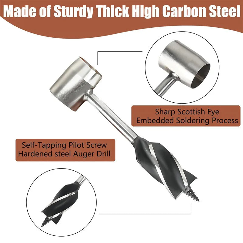 Survival Hand Auger Wood Drill with Scotch Eye for Large Wood Pegs Essential Bushcraft Gear Manual Drill Hole Woodworking Tools