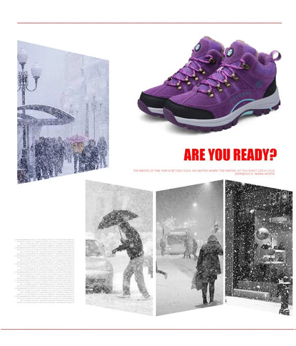 Unisex Winter Plush High Top Hiking Shoes Women Outdoor High Quality Keep Warm Snow Casual Sneakers Men Non-slip Trekking Boots