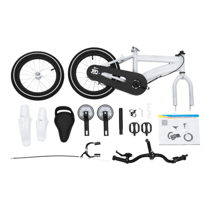 14" Children's Bicycle White/Red/Blue/Yellow Stabilized Child Training Bike with Handbrake Removable Wheels for Kids 3-6 Years