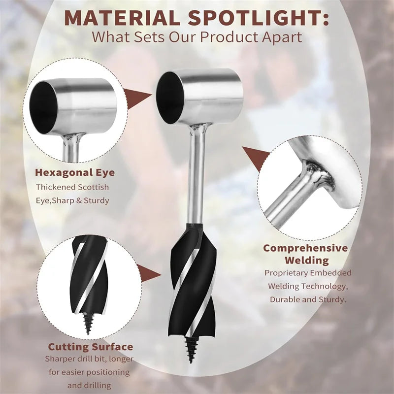 Survival Hand Auger Wood Drill with Scotch Eye for Large Wood Pegs Essential Bushcraft Gear Manual Drill Hole Woodworking Tools