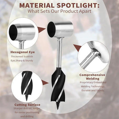 Survival Hand Auger Wood Drill with Scotch Eye for Large Wood Pegs Essential Bushcraft Gear Manual Drill Hole Woodworking Tools