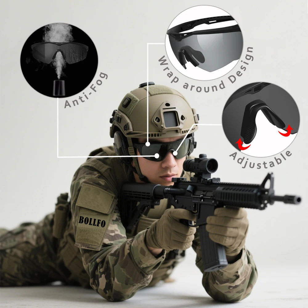 3 Lens Tactical Shooting Glasses 2.5mm Impact-Resistant Military Tactical Glasses Anti-Fog Windproof Cycling Goggles Antiparras