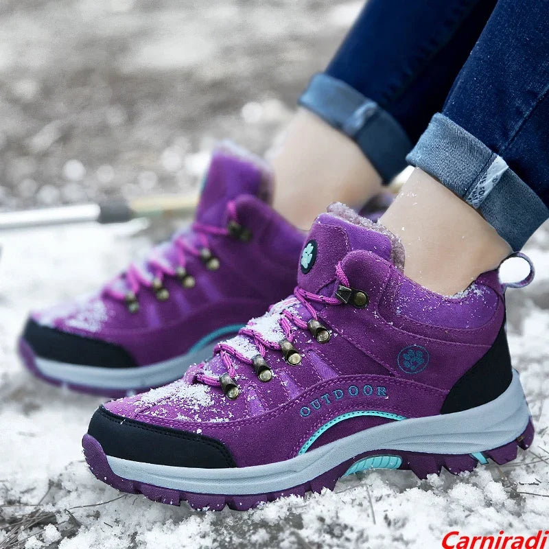 Unisex Winter Plush High Top Hiking Shoes Women Outdoor High Quality Keep Warm Snow Casual Sneakers Men Non-slip Trekking Boots