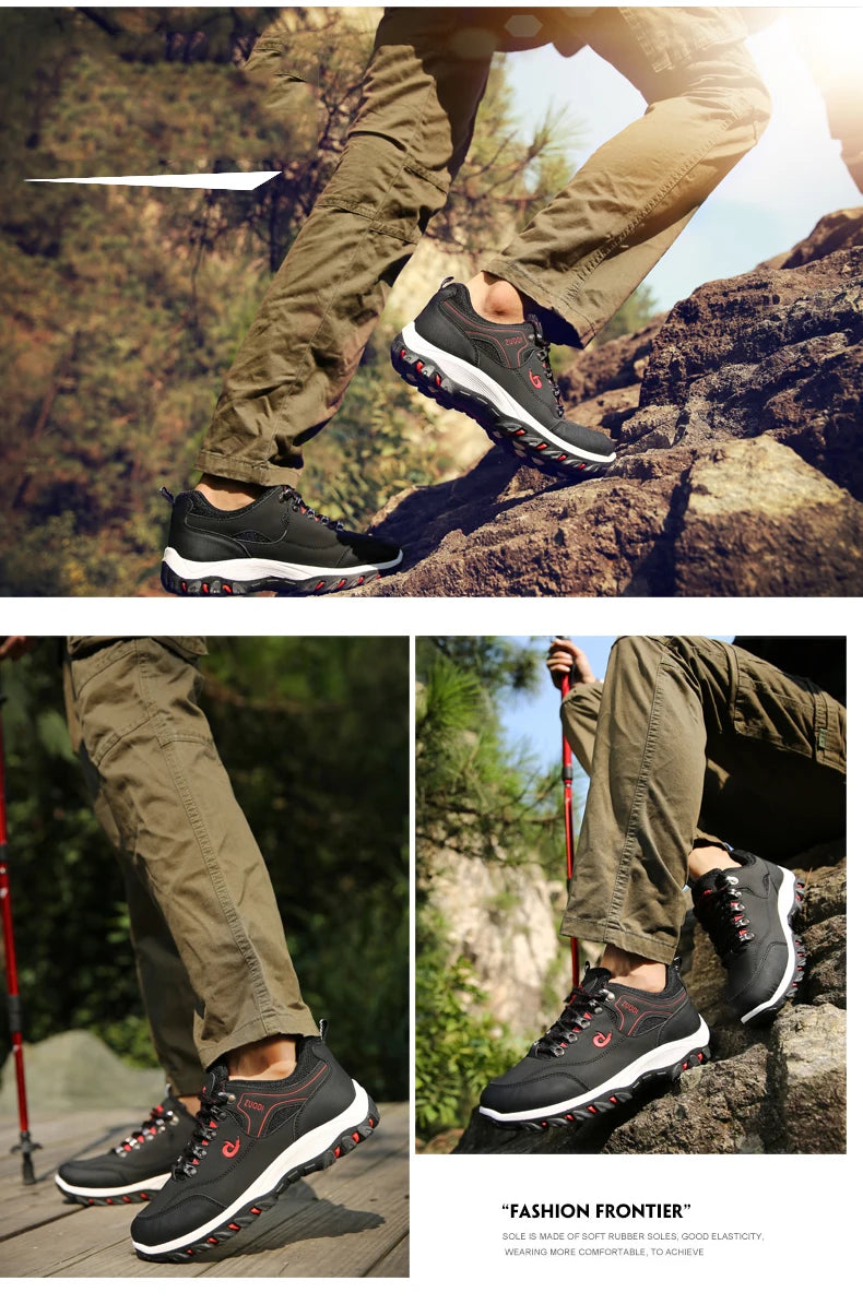 Men's Hiking Shoes Waterproof Leather Outdoor PU Shoes Wear-resistant Men Trekking Walking Hunting Tactical Sneakers