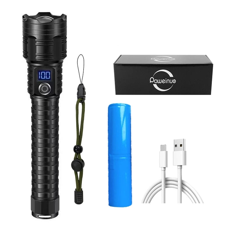 10000mAh High Power LED Flashlights Type-C Rechargeable LED Torch  5000M Ultra Powerful Flashlight Outdoor Tactical Lantern