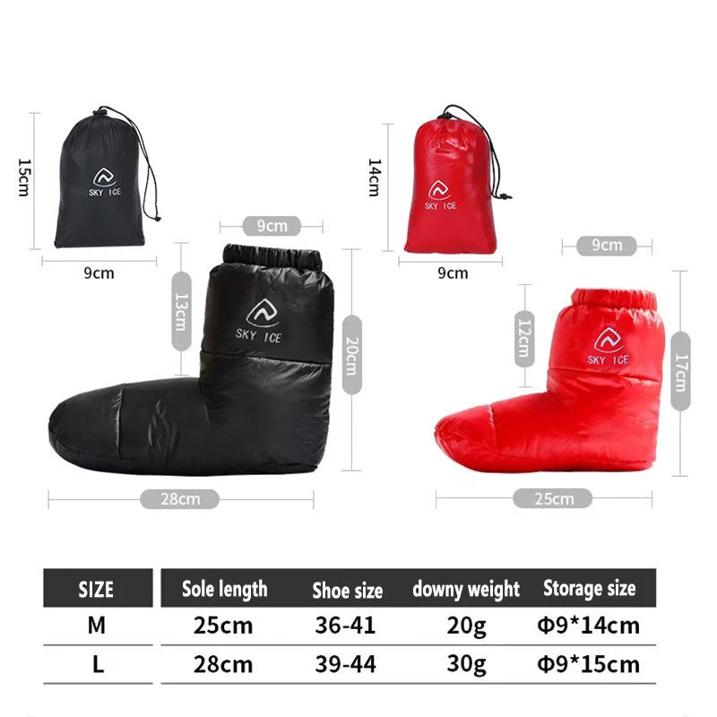 Winter Outdoors Shoe Covers White Duck Down Camping Slippers Warm Socks for Sleeping Bag Indoors Warm Boots Waterproof