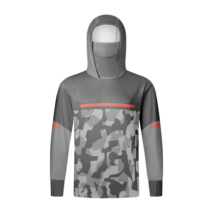 Men's casual hooded fishing suit with face mask quick drying long sleeved sun protection outdoor fishing hiking clothing