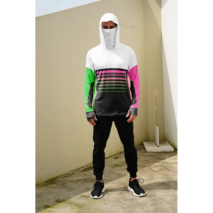 Men's casual hooded fishing suit with face mask quick drying long sleeved sun protection outdoor fishing hiking clothing