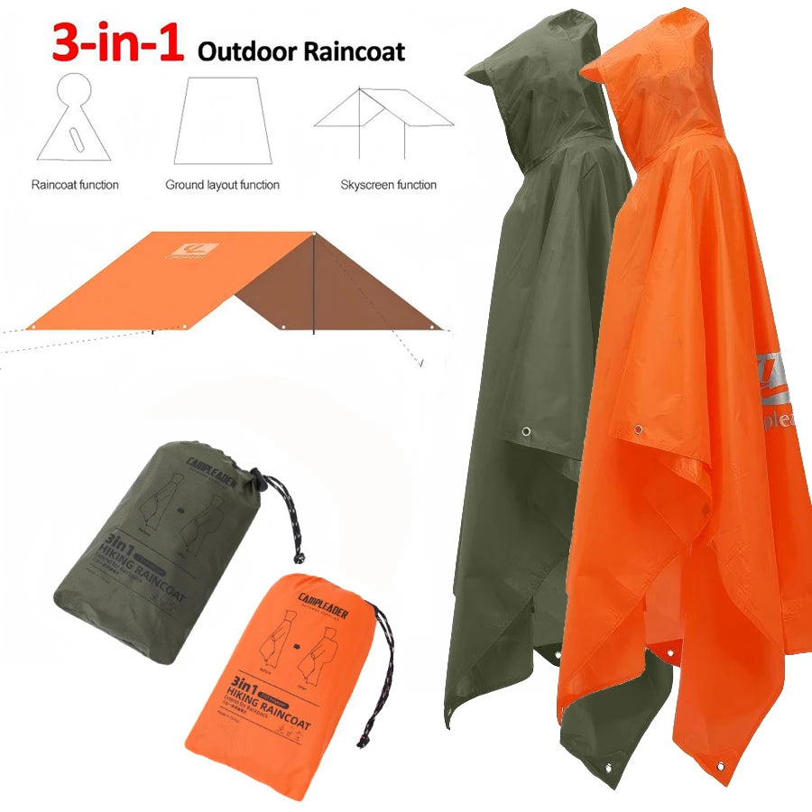 YANBIGUO 3-In- 1pc Multifunctional Lightweight Rain Poncho with Hood - Outdoor Camping Tent Mat, Hiking and Cycling Rain Cover