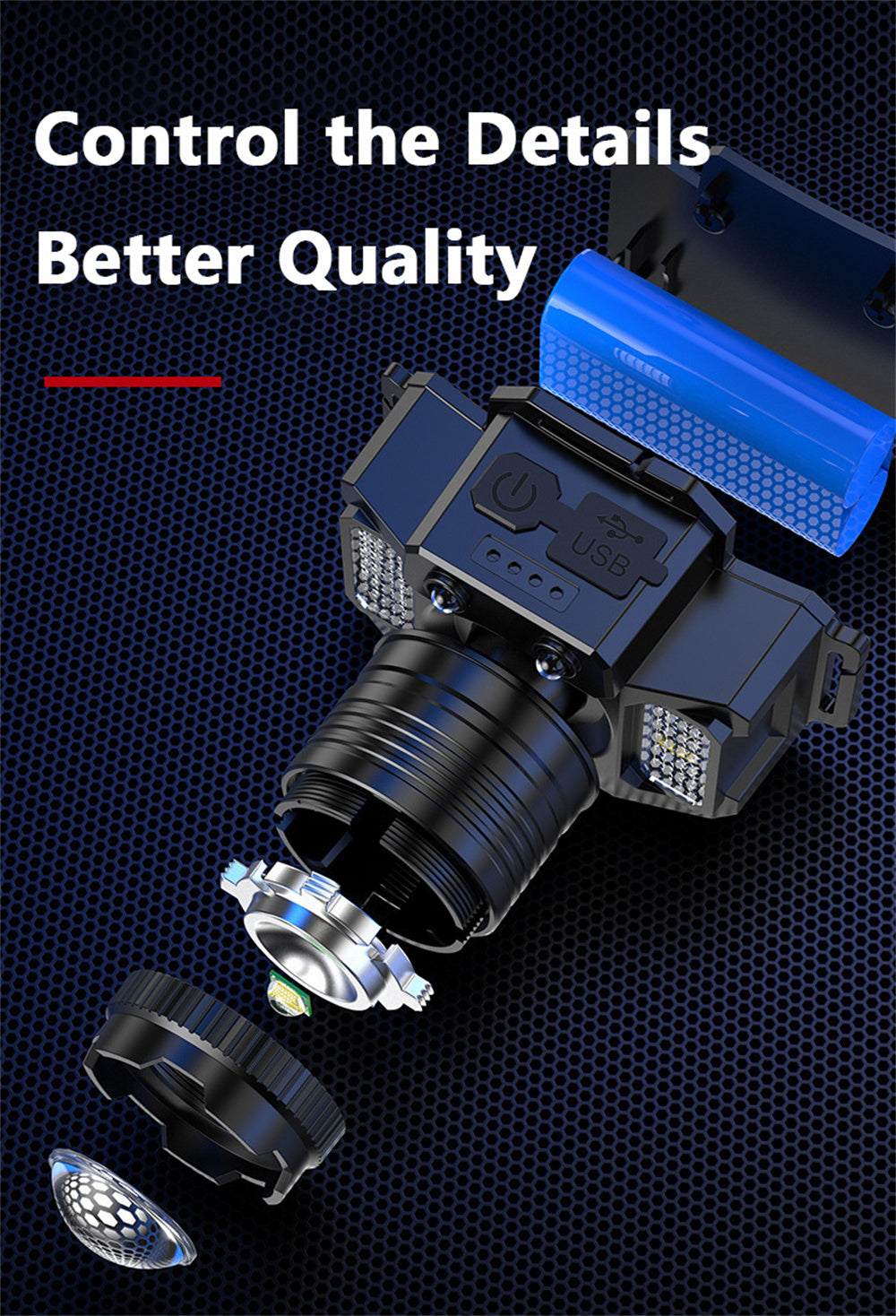 Zoomable LED Headlamp Usb Rechargeable Headlight Motion Sensor Waterproof Head Lamp Headlight Emergency Headlamp Head Work Light