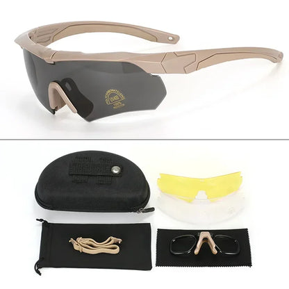 HD 3 Lens Tactical Cycling Goggles CS Airsoft Windproof Army Shooting Polarized GlassesMotorcycle Cycling Outdoor Sport