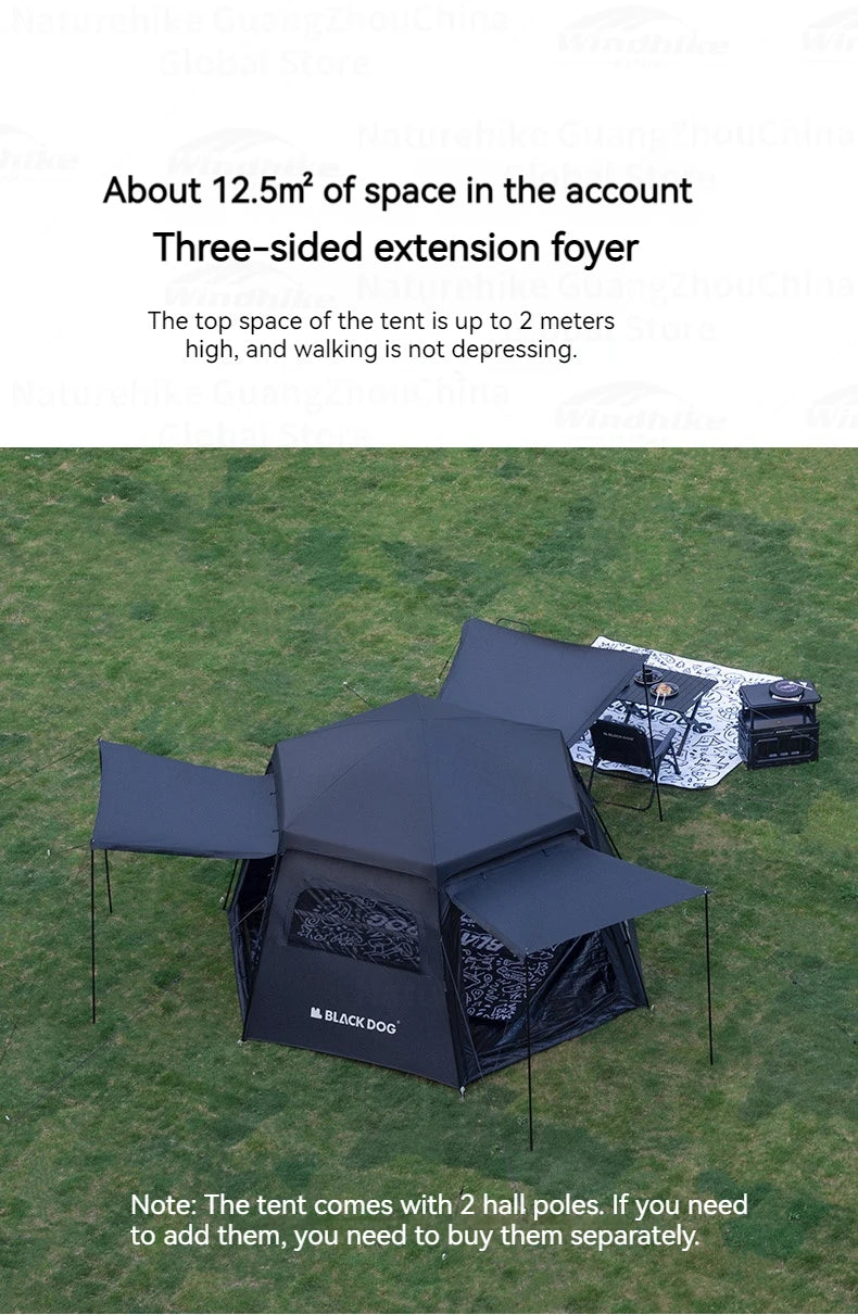 Naturehike Blackdog Automatic One-touch Tent Outdoor Camping Hexagonal Dome Tent Quick Open Waterproof Black Coated Sunscreen