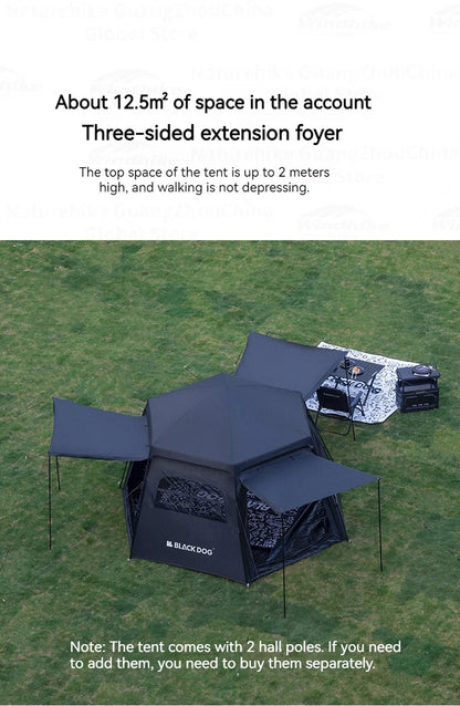 Naturehike Blackdog Automatic One-touch Tent Outdoor Camping Hexagonal Dome Tent Quick Open Waterproof Black Coated Sunscreen