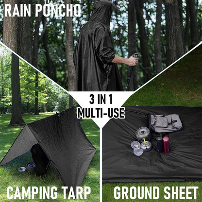 Outdoor 3in1 Hooded Waterproof Military Raincoat Poncho Motorcycle Camping Hiking Travel Rain Cover Tent