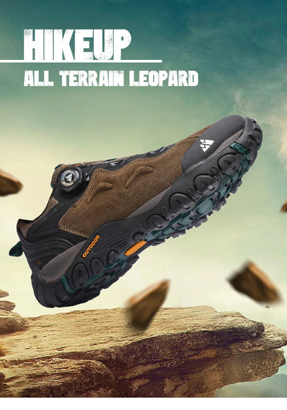 HIKEUP-Leather Shoes for Men, Outdoor Hiking Shoes, Tourist Trekking Sneakers, Mountain Climbing Trail Jogging Shoes, Turnbuckle