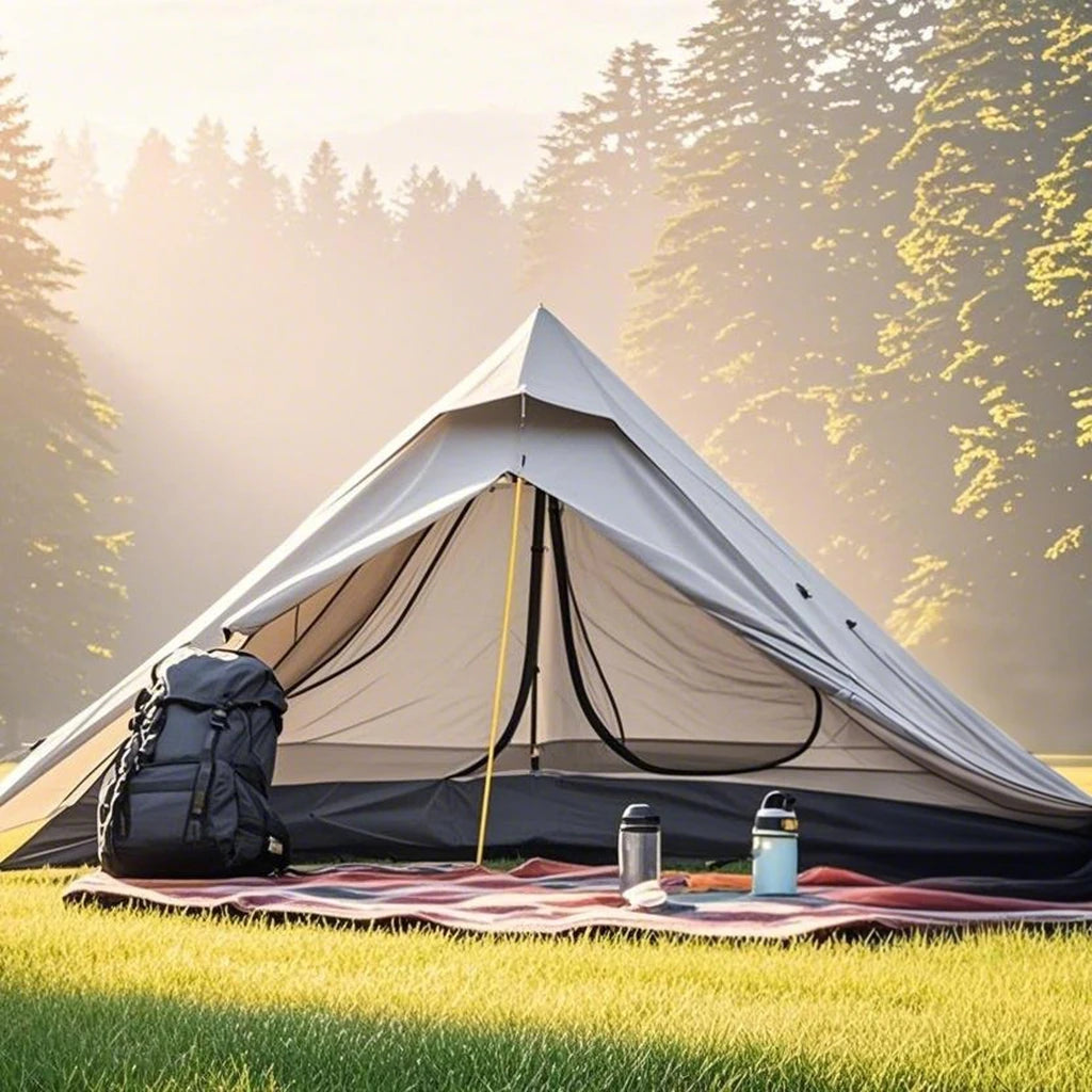 1-Person Ultralight Pyramid Tent - Without Poles, Waterproof PU4000, Mesh Layers for Backpacking & Mountain Hiking