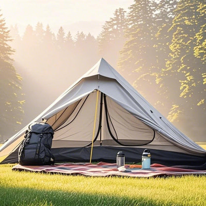 1-Person Ultralight Pyramid Tent - Without Poles, Waterproof PU4000, Mesh Layers for Backpacking & Mountain Hiking