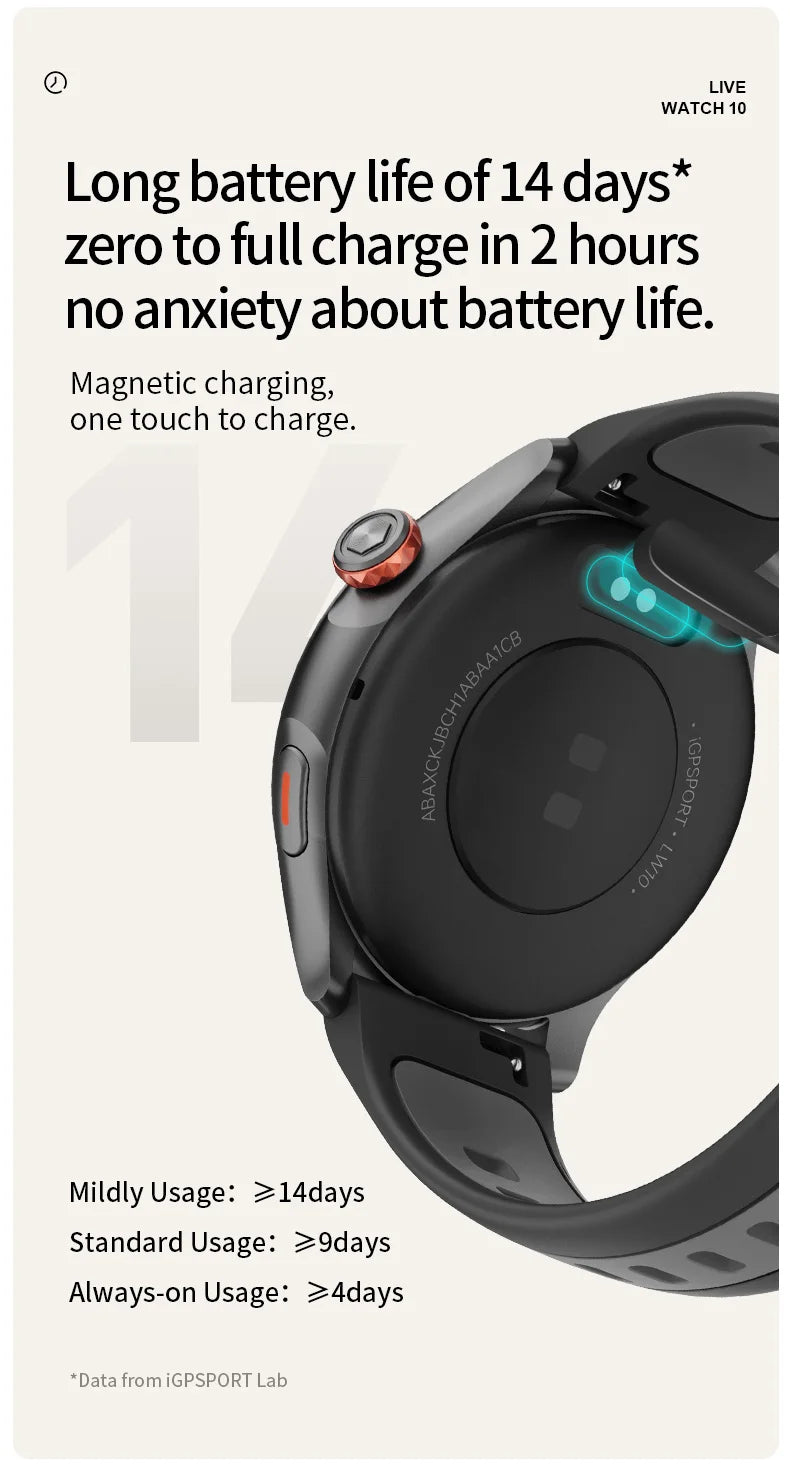 IGPSPORT LW10 Cycling Running Watch Sports GPS Location Route Navigation Calling Heart Rate Monitor AMOLED Screen Fitness Data