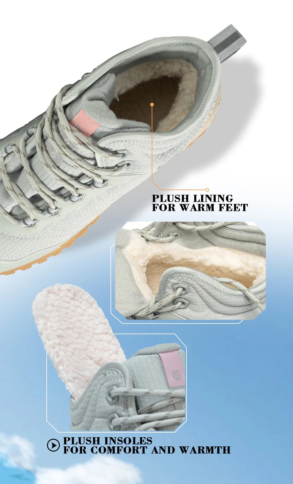 Baasploa Winter Women Sneakers Plush Warm Snow Boots Non-Slip Waterproof Shoes Women Outdoor Boots Walking Shoes