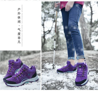 Unisex Winter Plush High Top Hiking Shoes Women Outdoor High Quality Keep Warm Snow Casual Sneakers Men Non-slip Trekking Boots
