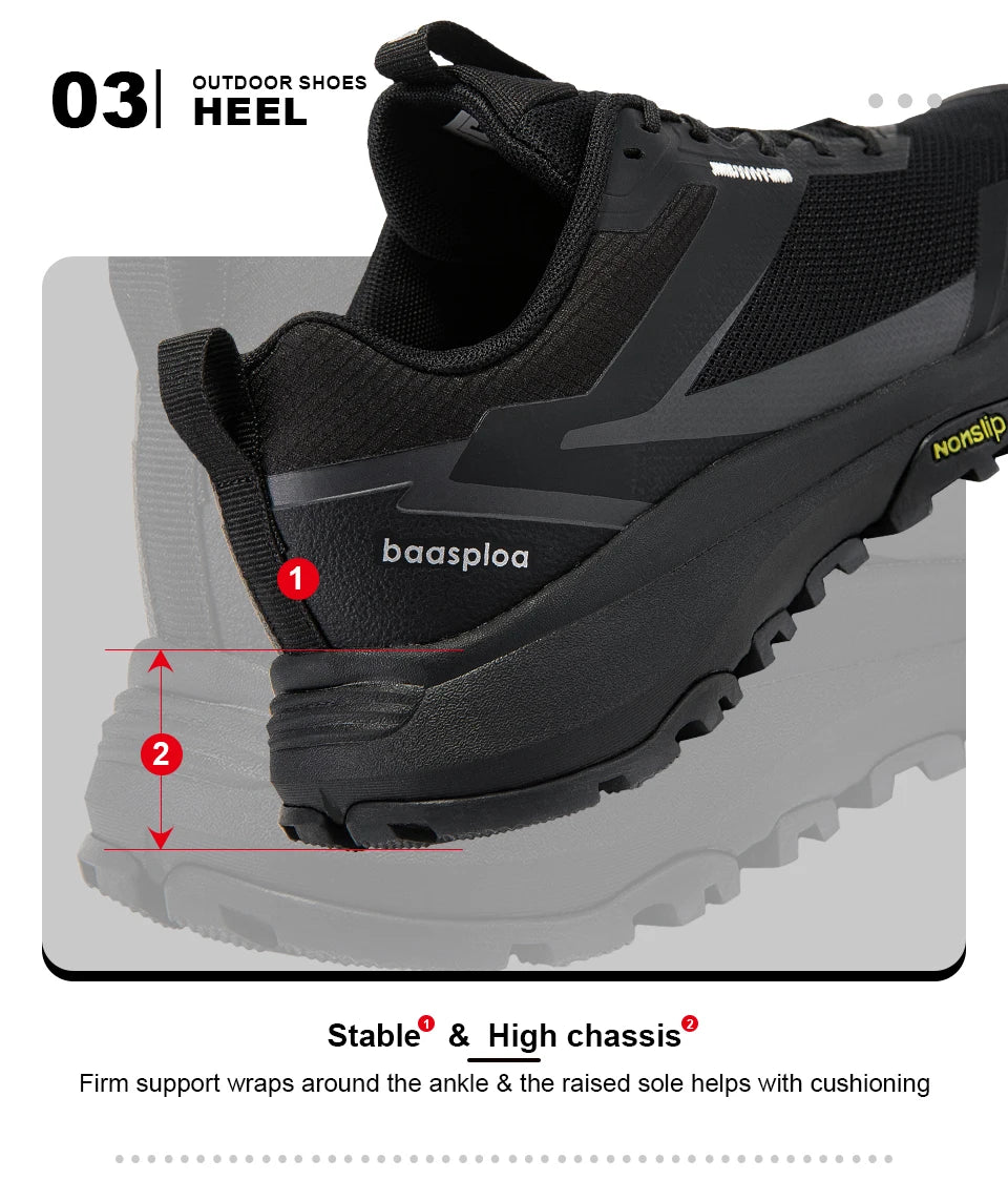 Baasploa Men Shoes Outdoor Hiking Anti-Slip Wear-Resistant Shoes Breathable Men New Sports Men Walking Shoes