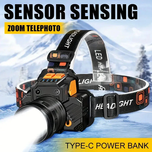 Rechargeable LED Headlamp with 3 Lighting Modes, Adjustable Focus 90° Tilt,for Camping,Hunting,Fishing, Hiking Outdoor Adventure