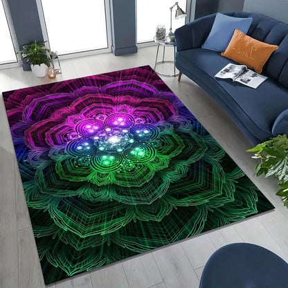 2026 Rainbow Mandala Flower Chakras Yoga Bohemia Art Rug for Bedroom Living Room Sofa Home Doormat Decor,Kid Non-slip Floor Mat
