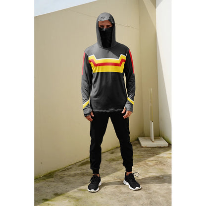Men's casual hooded fishing suit with face mask quick drying long sleeved sun protection outdoor fishing hiking clothing