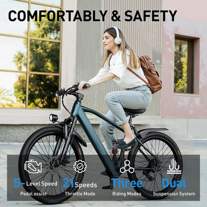 26" 24" Electric Motorcycles Mountain Bike for Adults 36V 374Wh/468Wh Battery,500W Motor Bicycle, 21-Speed 30 Miles Range Ebikes