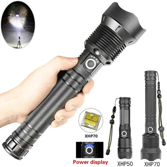 XHP90/XHP70 LED Tactical Flashlight USB Rechargeable Zoomable 5Modes Torch Light Use 26650 Battery Waterproof Handlamp
