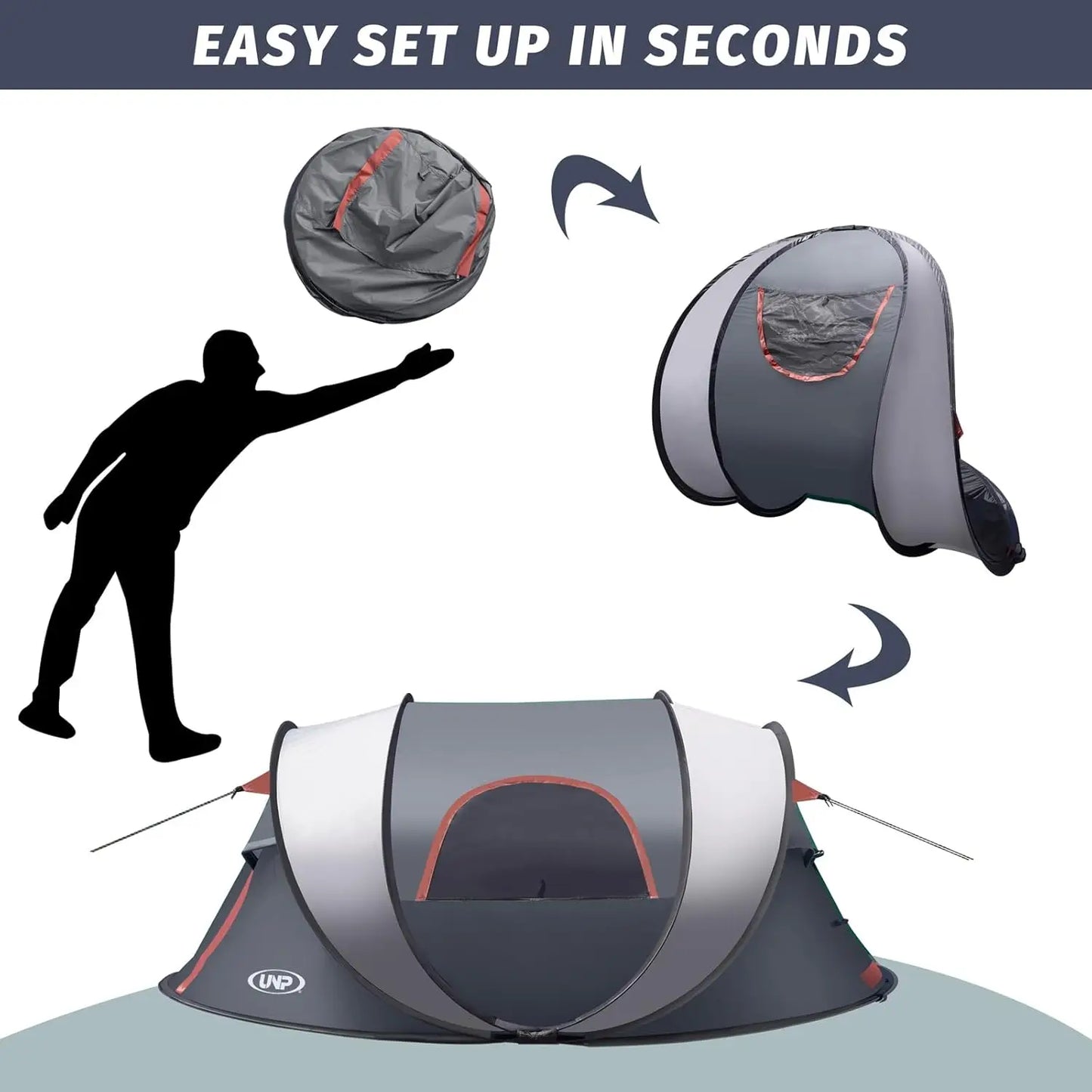 Pop-up Tent, 3 Person Camping Tent, Instant Portable Beach Tent, Easy Pop Up Shade Tents 2 Doors for Camping Hiking