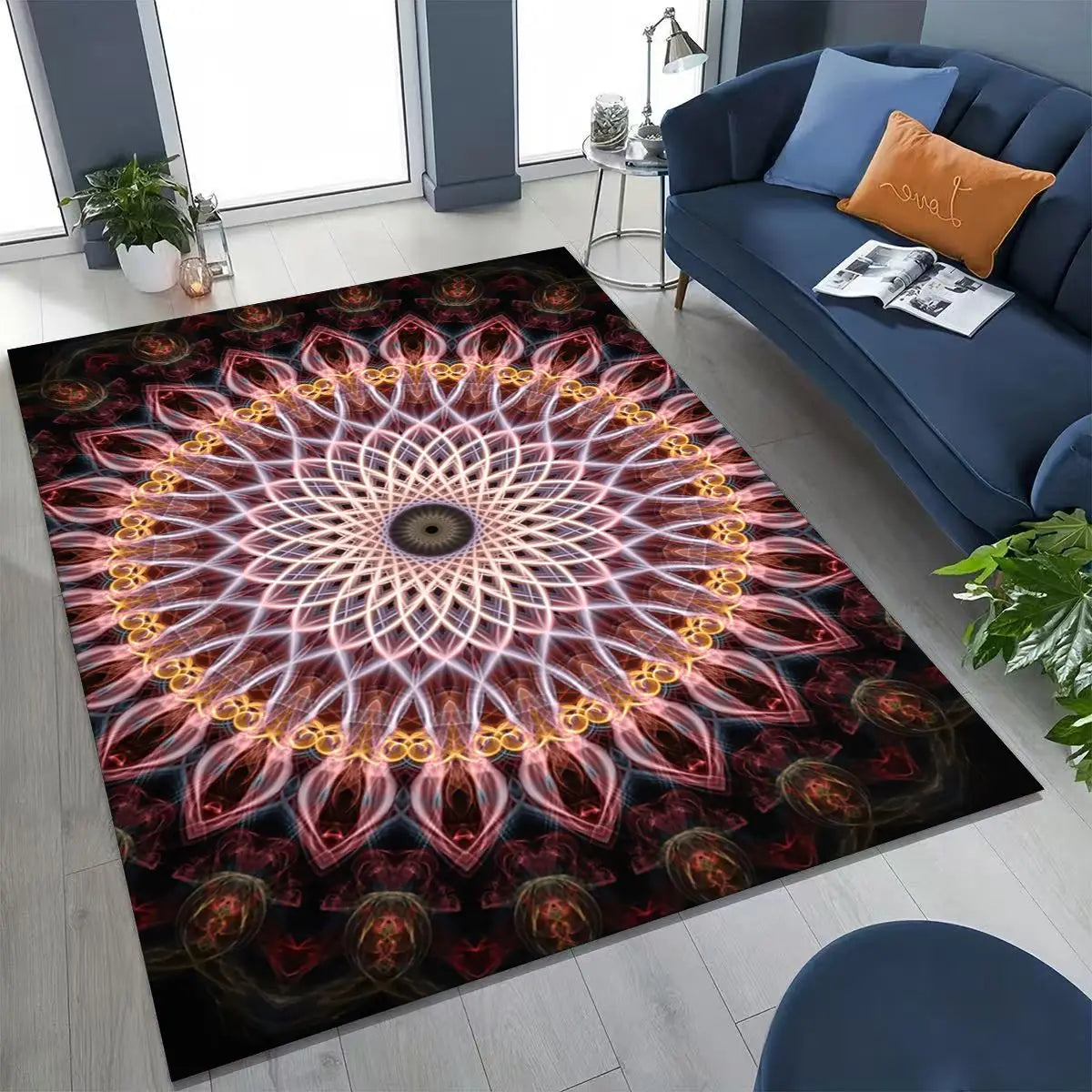 2026 Rainbow Mandala Flower Chakras Yoga Bohemia Art Rug for Bedroom Living Room Sofa Home Doormat Decor,Kid Non-slip Floor Mat