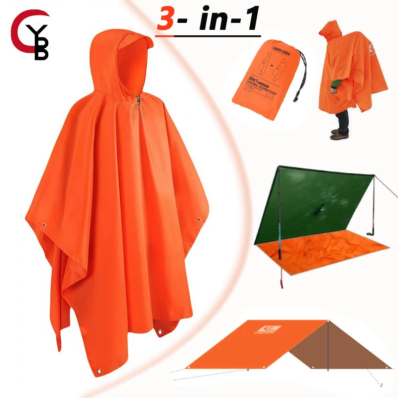 YANBIGUO 3-In- 1pc Multifunctional Lightweight Rain Poncho with Hood - Outdoor Camping Tent Mat, Hiking and Cycling Rain Cover