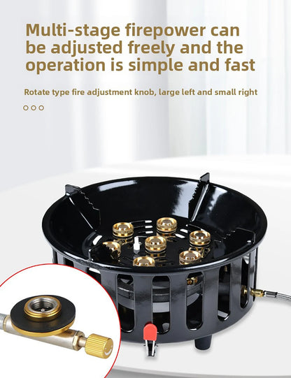 21000W 7-Core Camping Stove High-Power Strong Fire Windproof Electronic Ignition Tourist Gas Stove Burner for Cooking Picnics