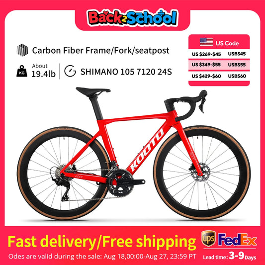 KOOTU Full Carbon Fiber Road Bicycle Pure Oil Disc Brake Ultra-Light With SHIMANO R7120 24-Speed Components Adult Bicycle