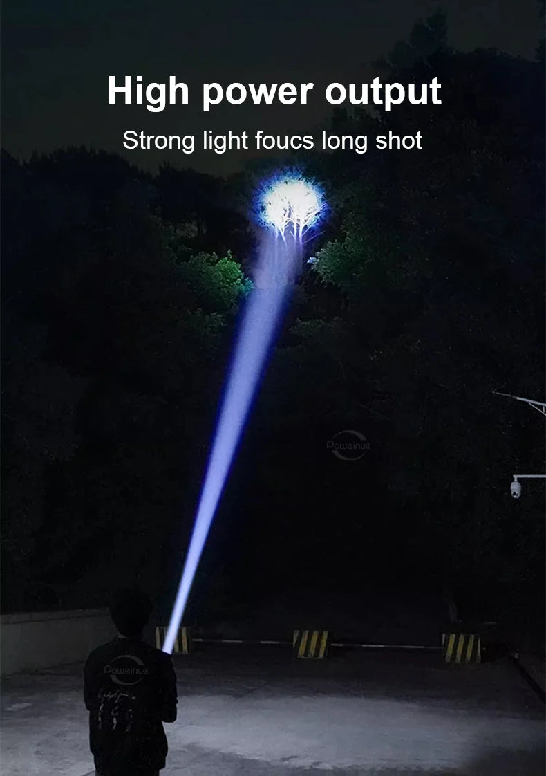 10000mAh High Power LED Flashlights Type-C Rechargeable LED Torch  5000M Ultra Powerful Flashlight Outdoor Tactical Lantern