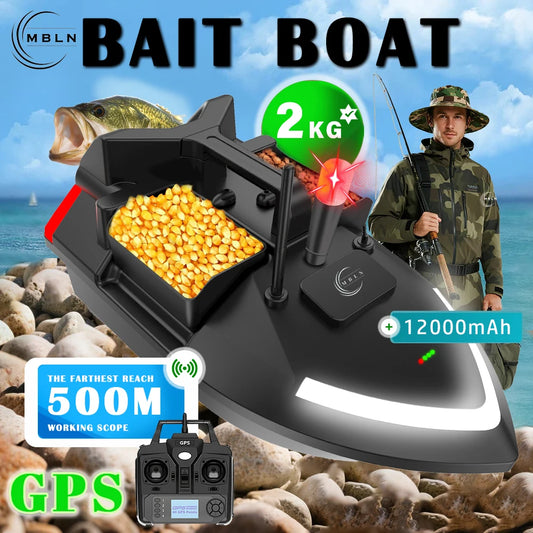 MBLN GPS Bait Boat, Cruise Control, LED Night Lights, Turn Signals, 40 Waypoints, Auto Return, Low Battery Alerts, 2kg Load