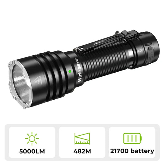 Wurkkos TS23 21700 Rechargeable Tactical Flashlight XHP70.3 HI LED 5000Lm Torch IPX8 Waterproof Two Group Mode EDC Tail Switch