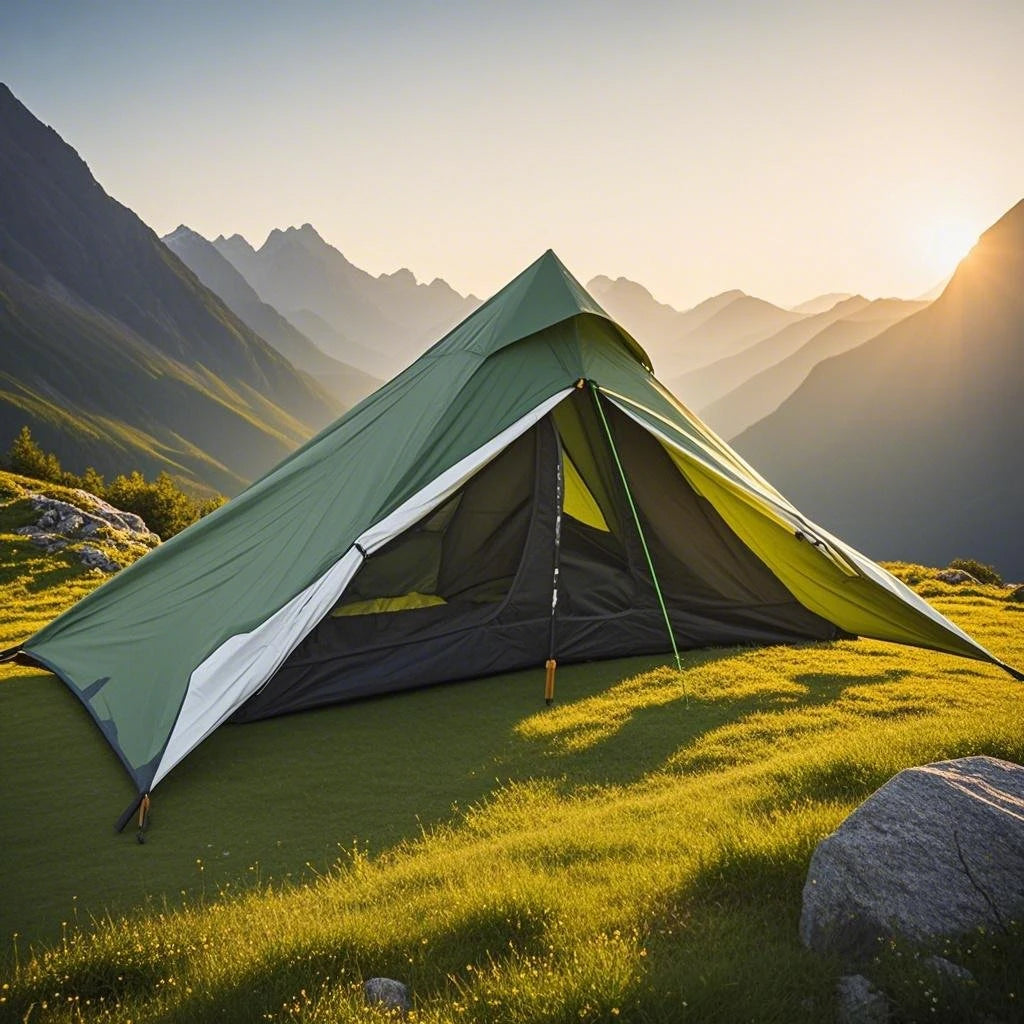 1-Person Ultralight Pyramid Tent - Without Poles, Waterproof PU4000, Mesh Layers for Backpacking & Mountain Hiking