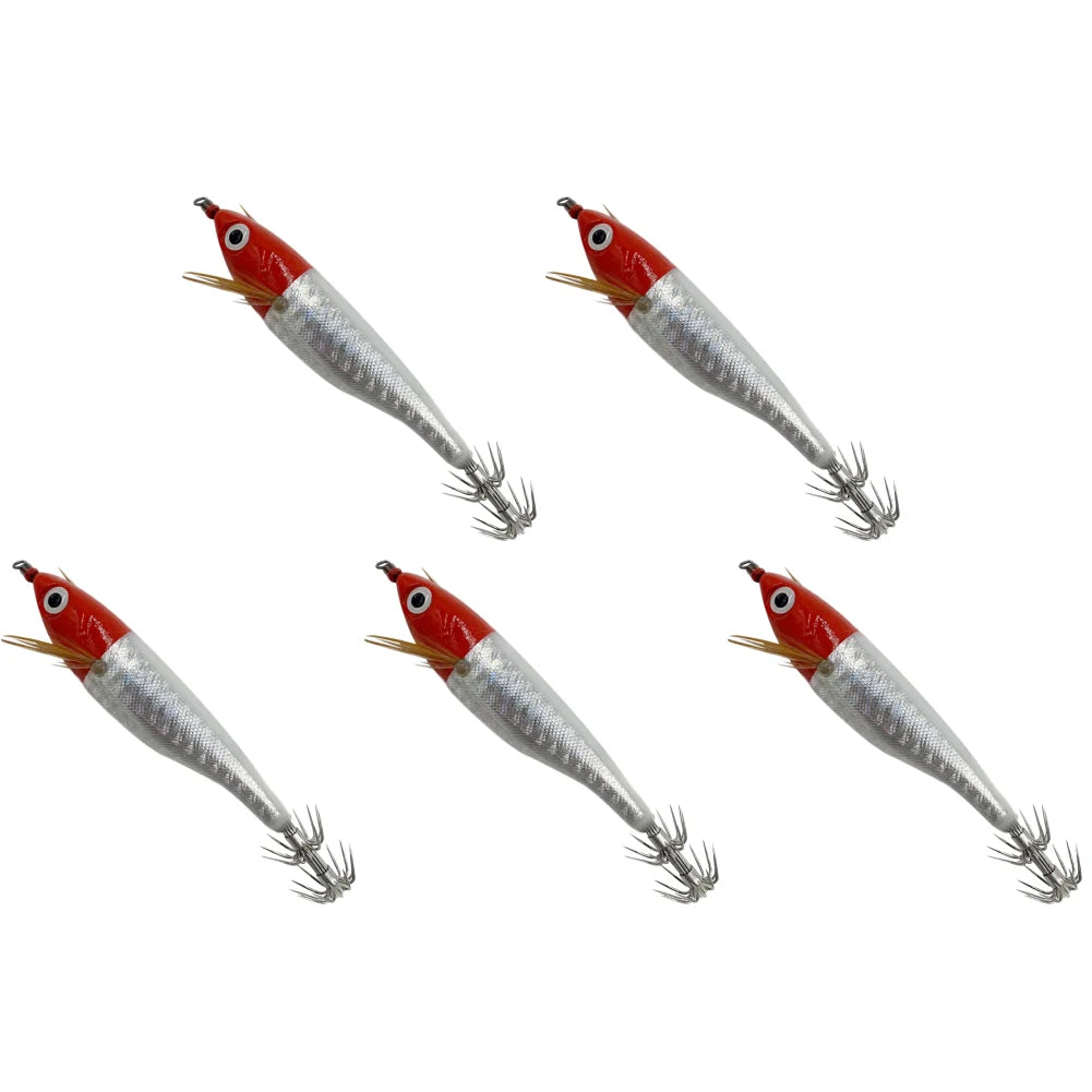 1/5PCS Laser Luminous Floating Horizontal Wood Shrimp Egi Lure Squid Jigging Shrimp Hook Octopus Cuttlefish Night Fishing Baits