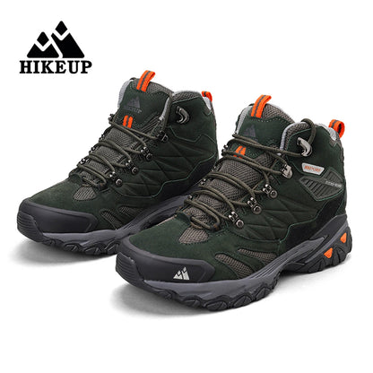 HIKEUP Winter Boot Men Outdoor Hiking Boots Suede High Top Trekking Men Shoes Rainproof Tactical Combat Military Boots